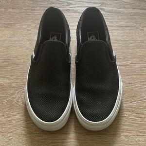 Black leather slip on Vans